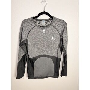 Odlo Crew Base Layer Top Women's XL Black Gray Long Sleeve